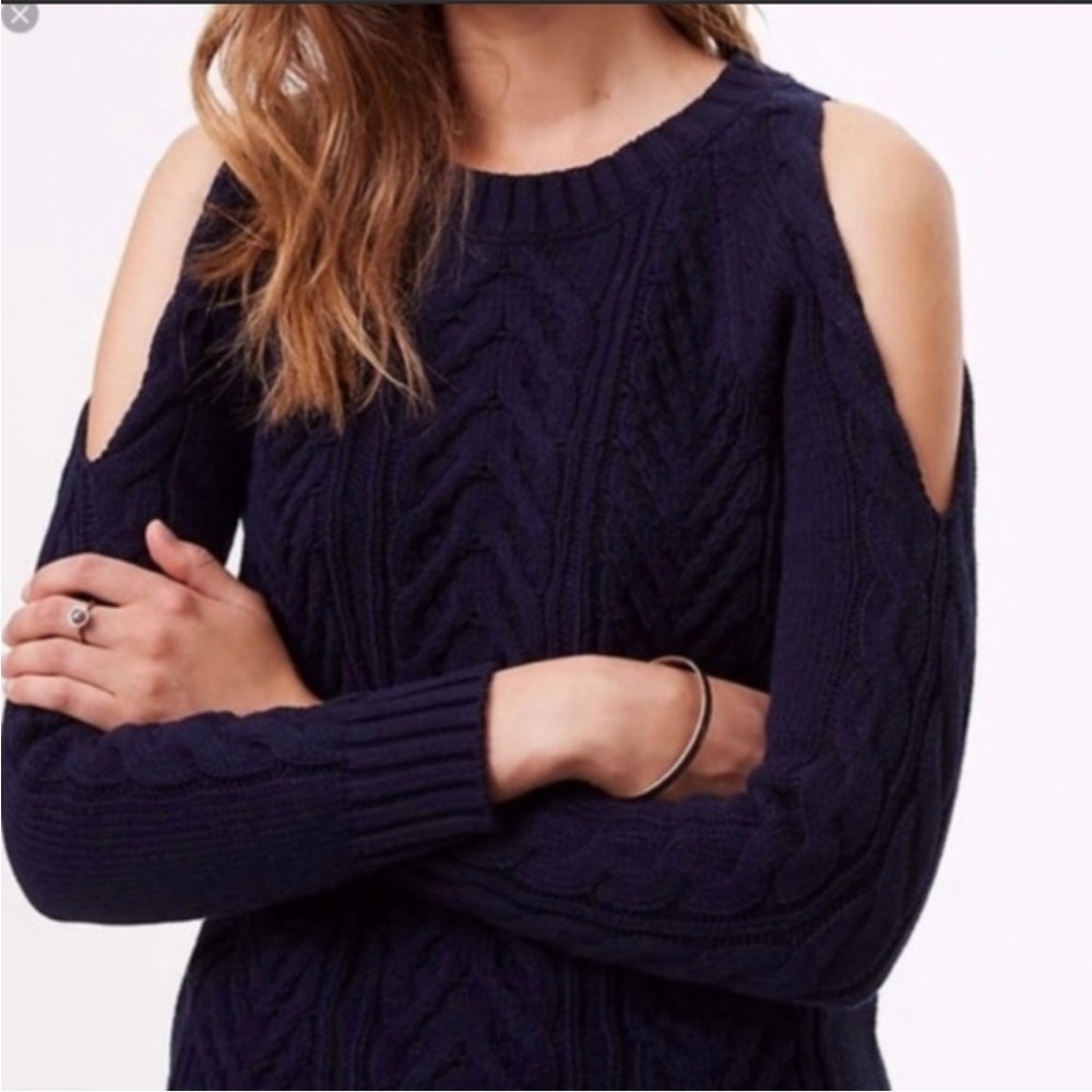 Loft Ann Taylor cold shoulder chunky navy sweater
